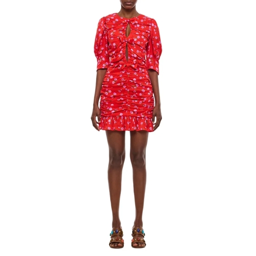 Rotate Mini robes Printed Mini Ruffle Dress Red