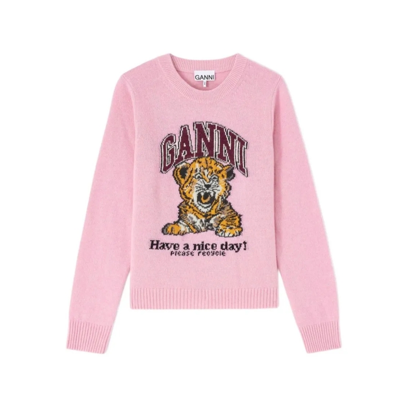 GANNI Pull Playful Graphic Pink Sweater Pink