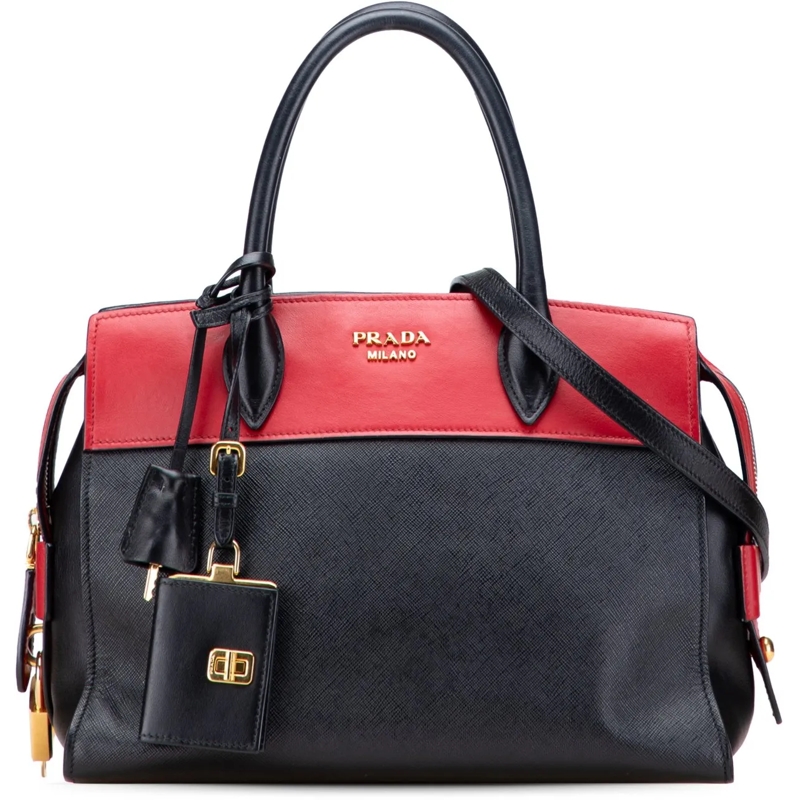 Prada Schultertasche Saffiano and City Calf Esplanade Satchel schwarz