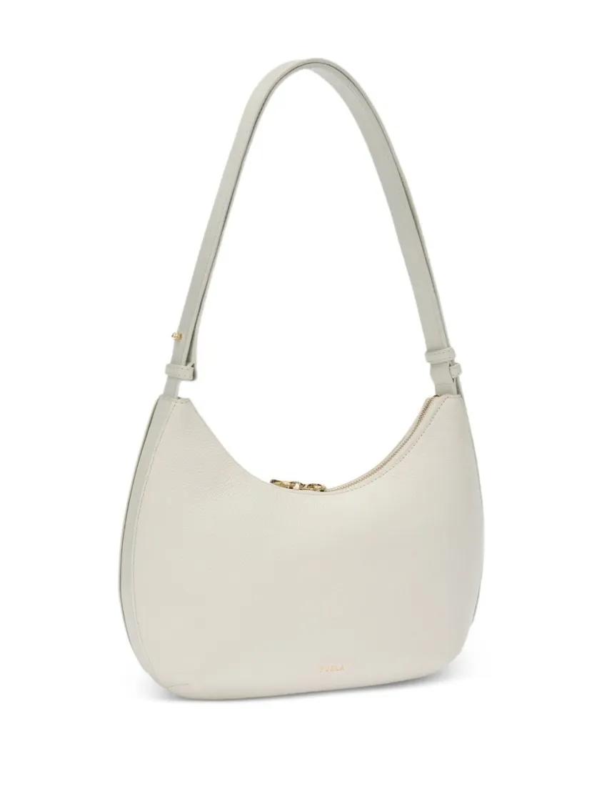 Furla Hobo bags Curved Cream Shoulder Bag With Two-Way Zip Fasteni in beige