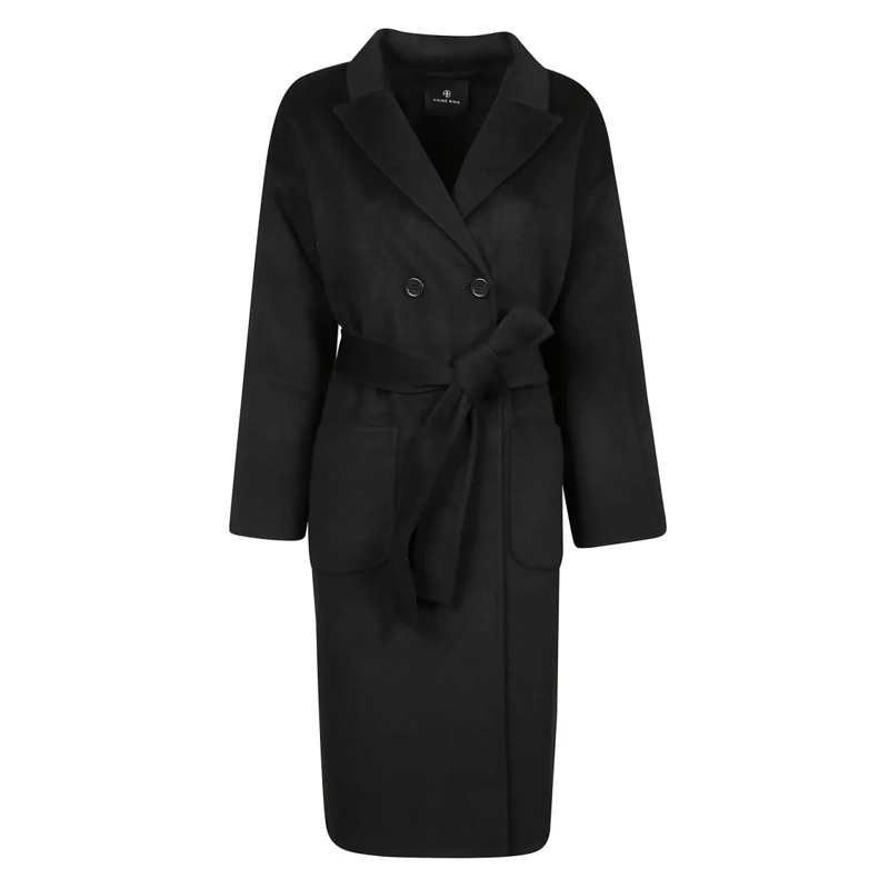 Anine Bing Übergangsmantel Double-Breasted Long Coat With Notched Lapel Black