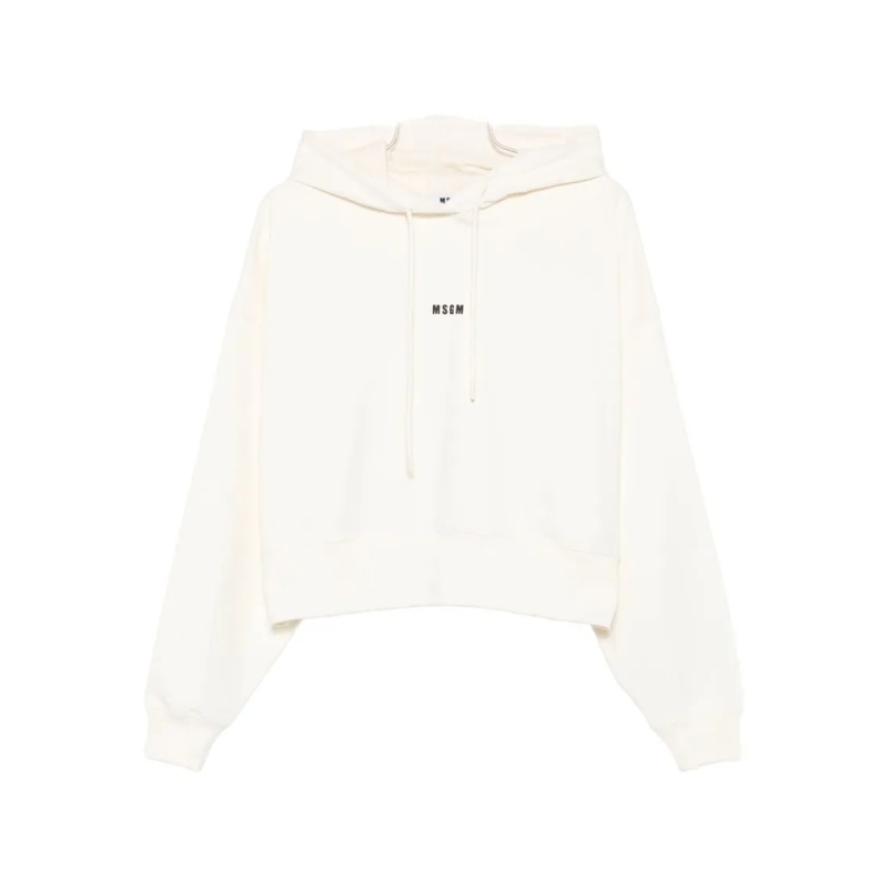 MSGM  Cropped White Hoodie With Classic Crew Neck White