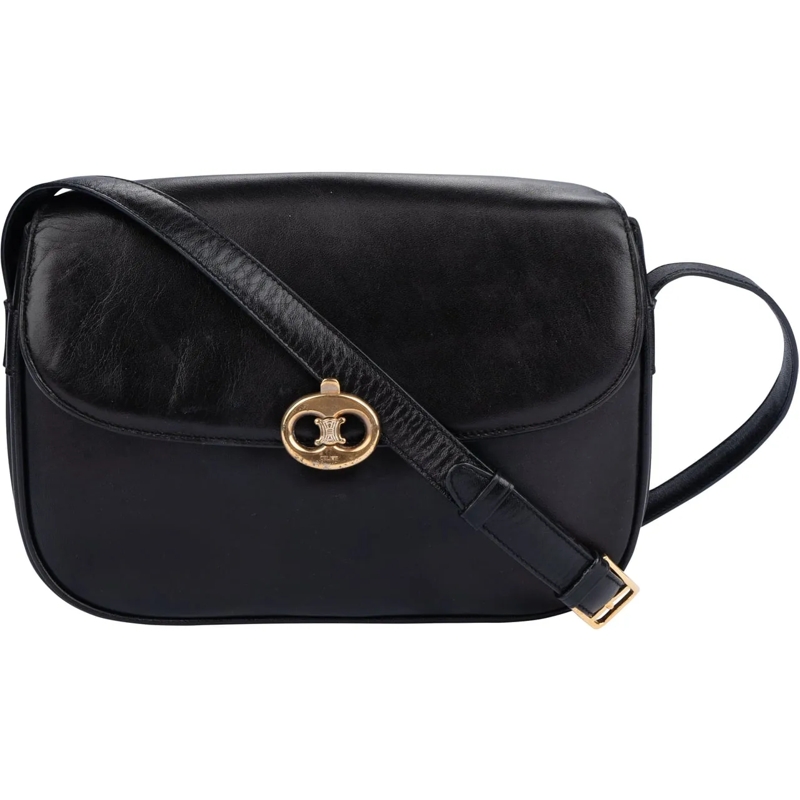 Celine Schultertasche Celine Black Calfskin Triomphe Crossbody Bag schwarz