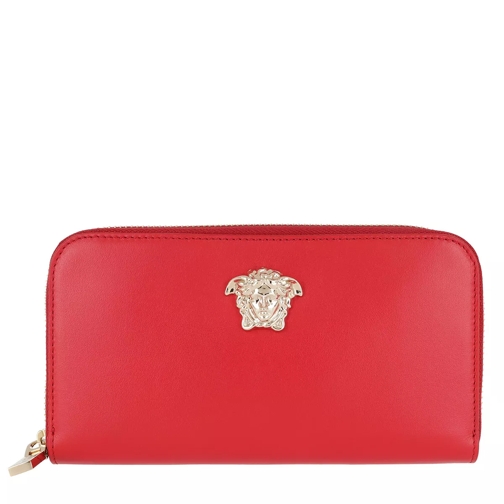 Versace Vitello Zip Around Wallet Red/Light Gold Portemonnaie mit Zip-Around-Reißverschluss