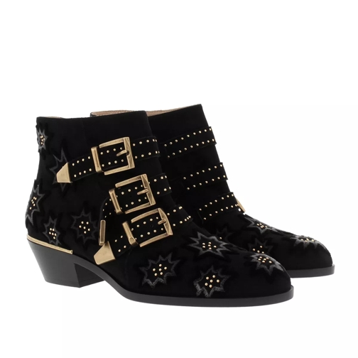 Chloé Susanna Short Boots Embroidered Velvet Black Stiefelette
