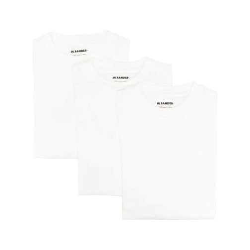 Jil Sander Langärmelige Oberteile Logo-Patch Crew-Neck T-Shirt White