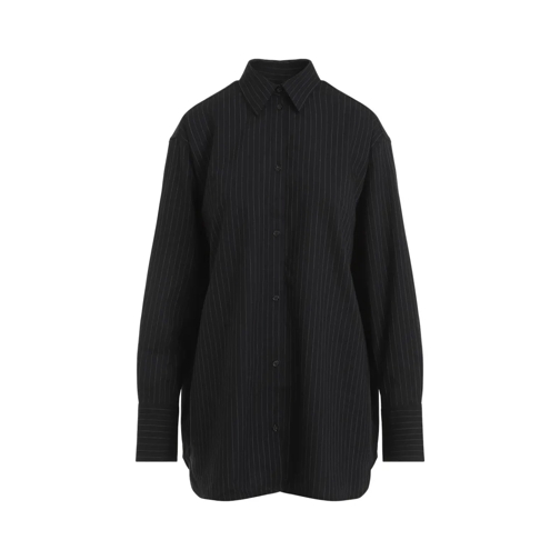 TOTEME Navy-Blue Wool Relaxed Pinstriped Shirt Blue Blouses