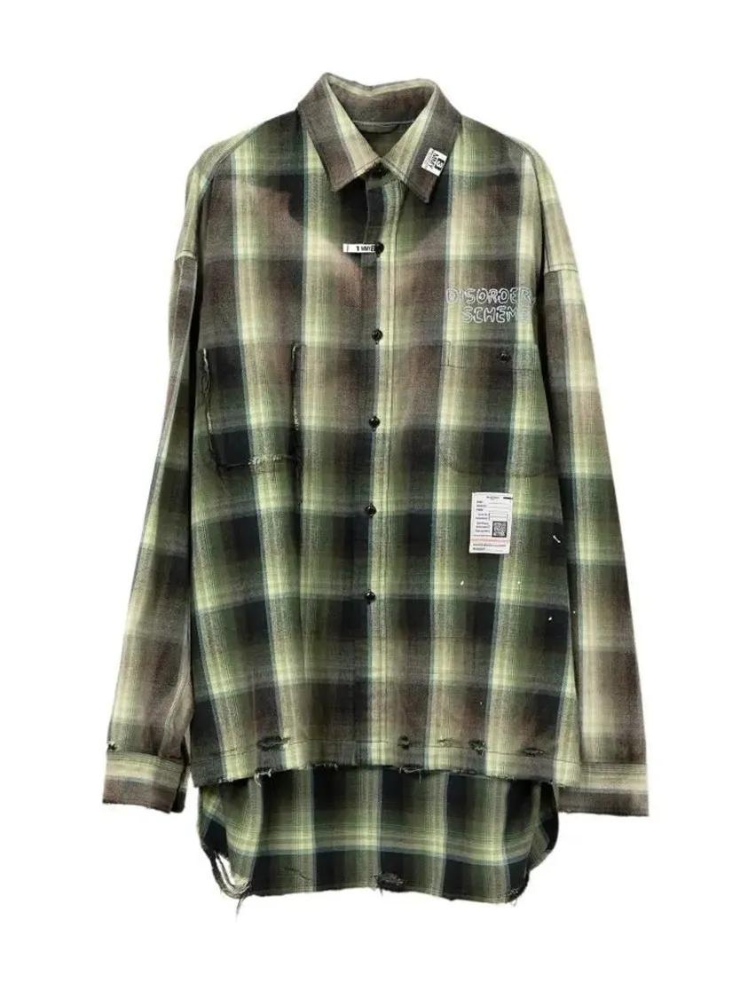Thumbnail - Maison Mihara Yasuhiro - Oversized Check Shirt With Distressed Detailing - Größe 48 - grün