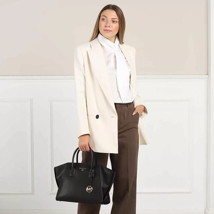 Michael Kors Avril Large Top Zip Satchel Black Tote