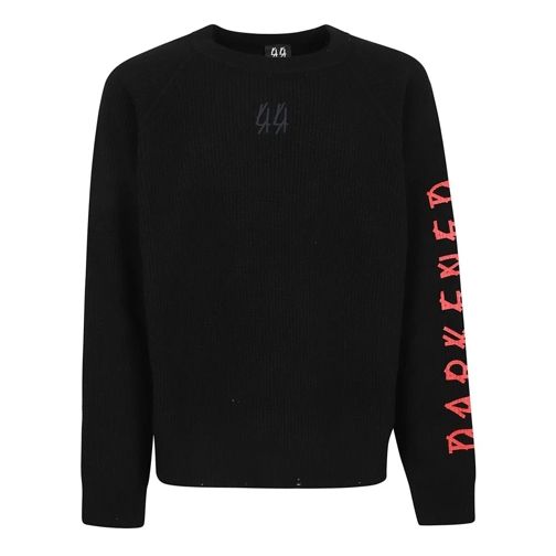 44 Label Group Trui Wool Blend Sweater With Logo Embroidery And Ribbed Black