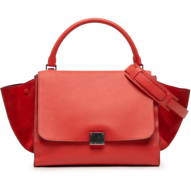 Celine Schultertasche Medium Drummed Calfskin and Suede Trapeze Satchel rot