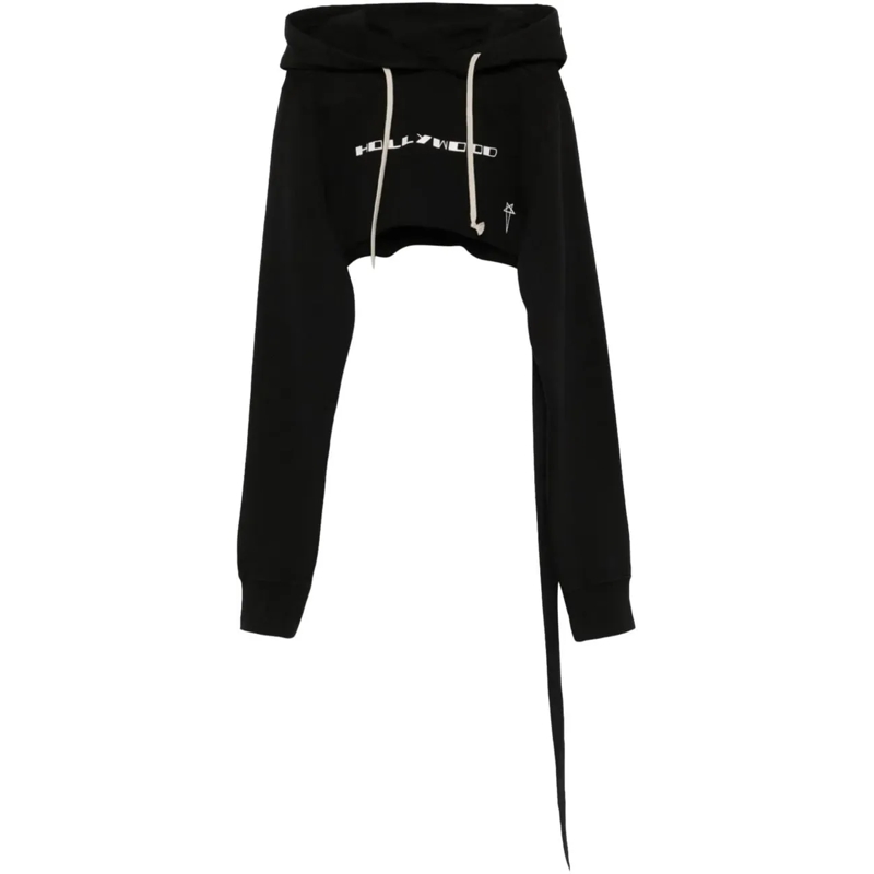 Rick Owens Sweat-shirt Felpa Cropped Hoodie Black/milk schwarz