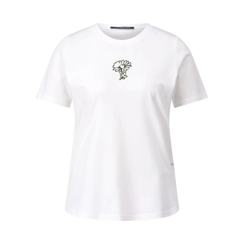 Luisa Cerano Hemd T-Shirt mit Blumenmotiv Weiß