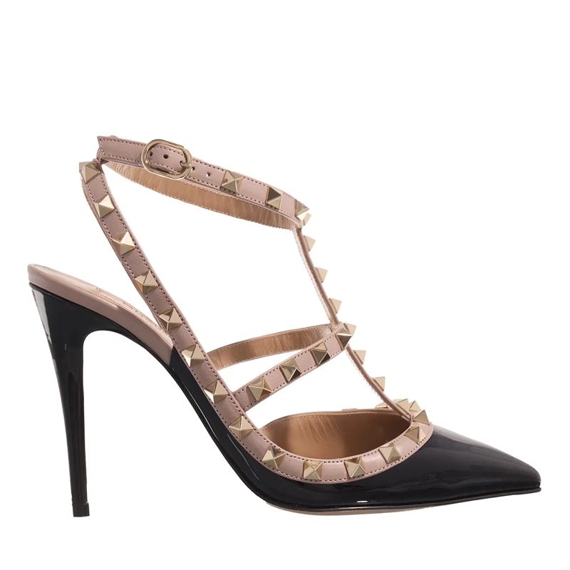 Valentino Garavani Pumps Ankle Strap Rockstud Nero Poudre