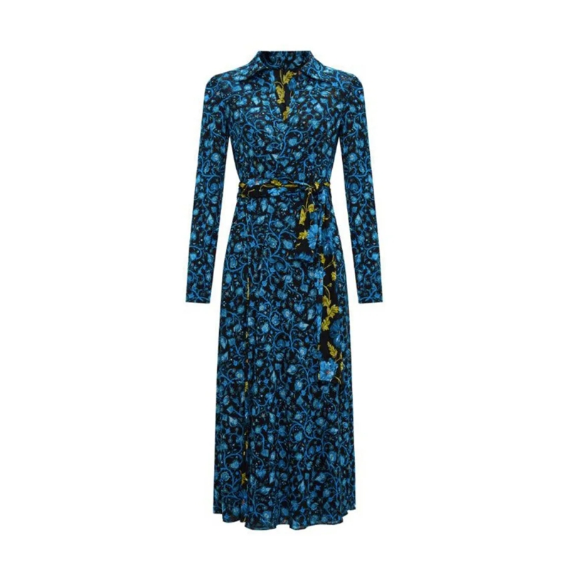 Diane von Furstenberg Midi-jurk Floral Print Wrap Dress With Long Sleeves Blue