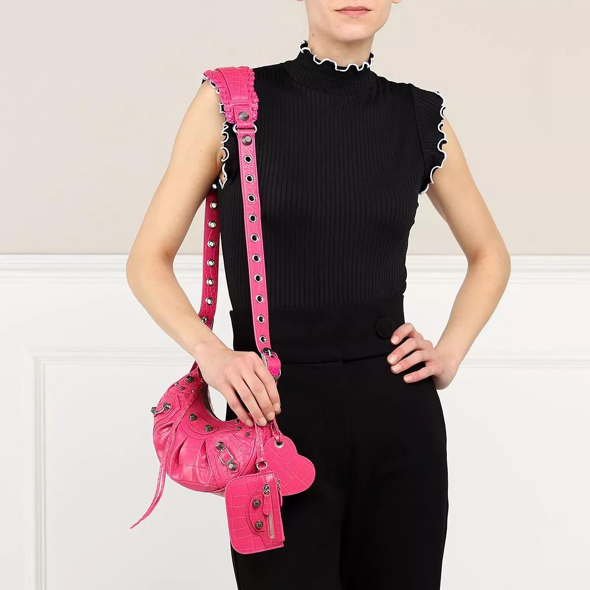 Balenciaga Le Cagole Shoulder Bag Small Crocodile Embossed Pink