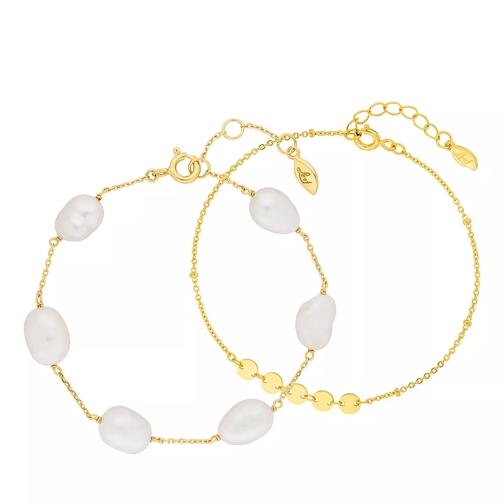 Leaf Bracelet Set Little Shiny and Pearls Yellow Gold Armband