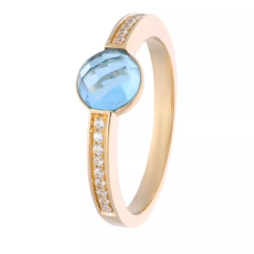 VOLARE Ring with 1 blue topaz approx. 1.15ct and 18 zirco Gold Anello pavé