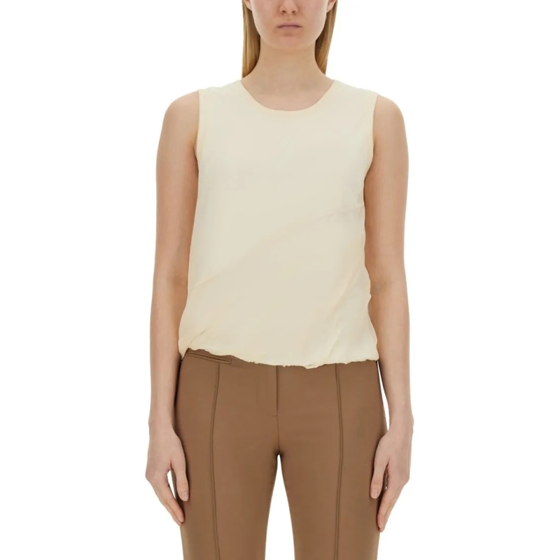 Helmut Lang Bluse Relaxed Fit Cotton Tank Top With Frayed Hem Neutrals