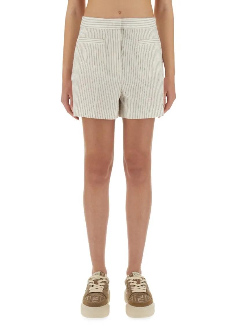 Thumbnail - Fendi - Tailored Cotton And Silk Striped Shorts - Größe 38 - beige