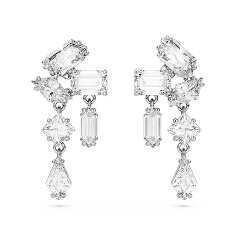 Swarovski Boucles d'oreilles Mesmera drop earrings, Mixed cuts, Rhodium plated White
