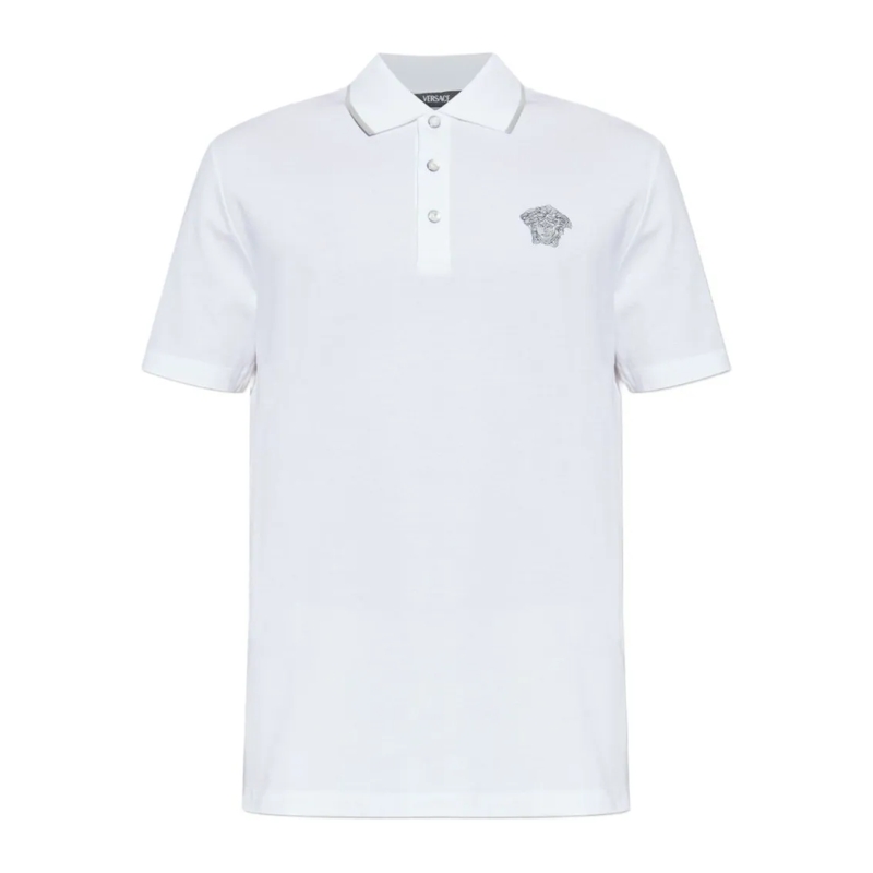 Versace Polohemd Classic Cotton Polo Shirt With Embroidered Emblem White