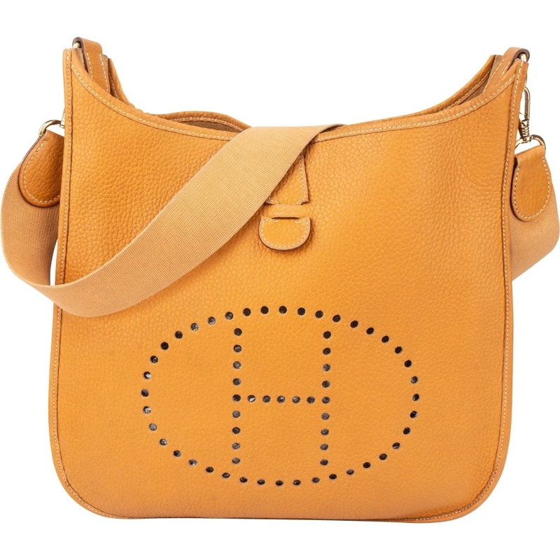 Hermès Schultertasche Hermes Natural Ardennes Leather Evelyne GM Crossbo braun