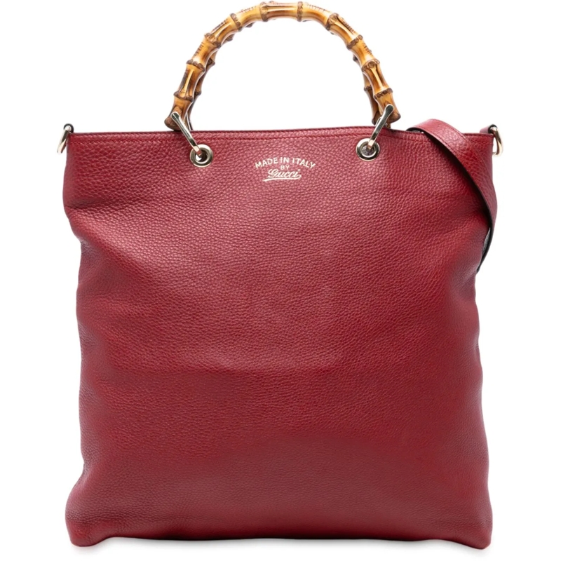 Gucci Schultertasche Tall Leather Bamboo Shopper Tote rot