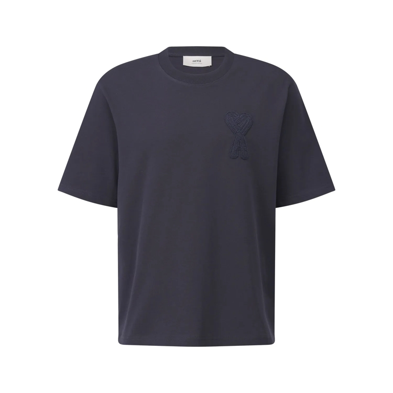AMI Paris  T-Shirt mit aufgenähtem Logo Navy