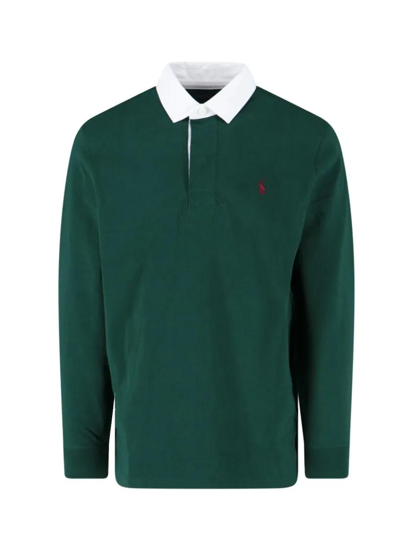 Polo Ralph Lauren Green Cotton Rugby Shirt With Classic Contrast Col ...
