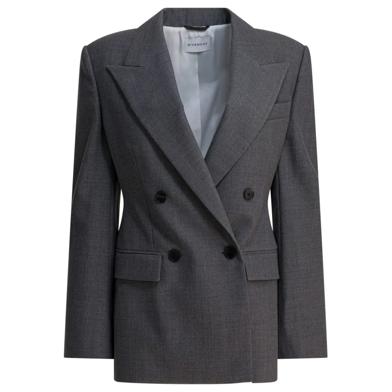 Givenchy Blazer Double-Breasted Wool Blazer With Structured Constr Grau