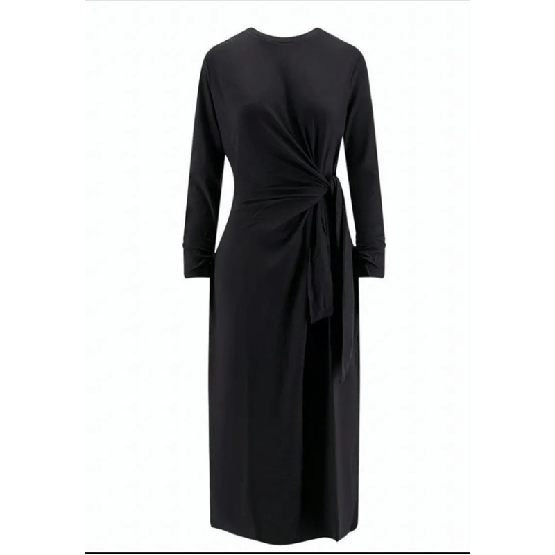 Boss Midi-jurk Long Black Dress With Knotted Waist White