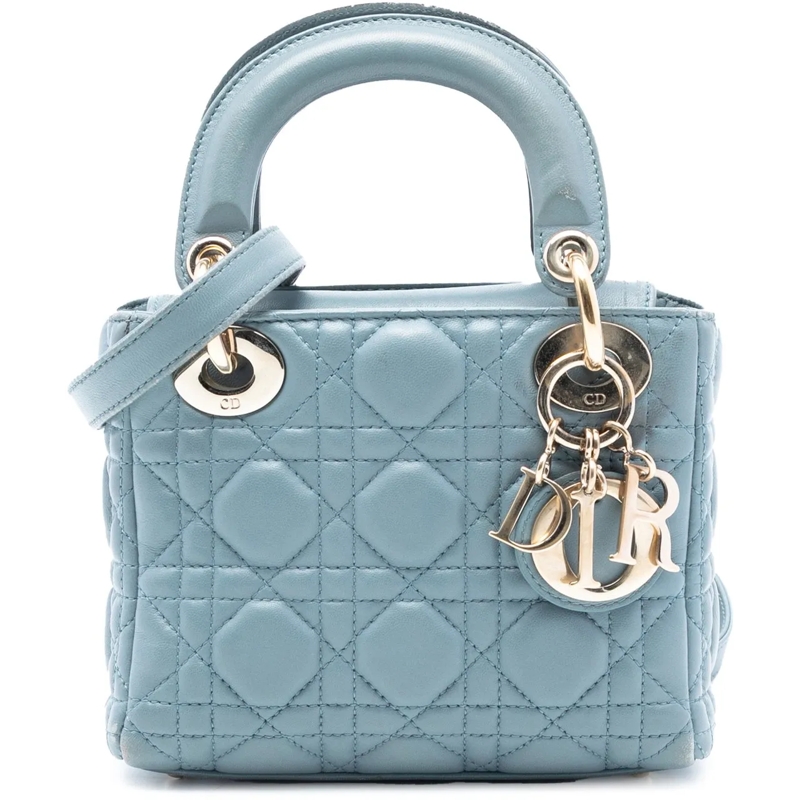 Christian Dior Schultertasche Mini Lambskin Cannage Lady Dior blau