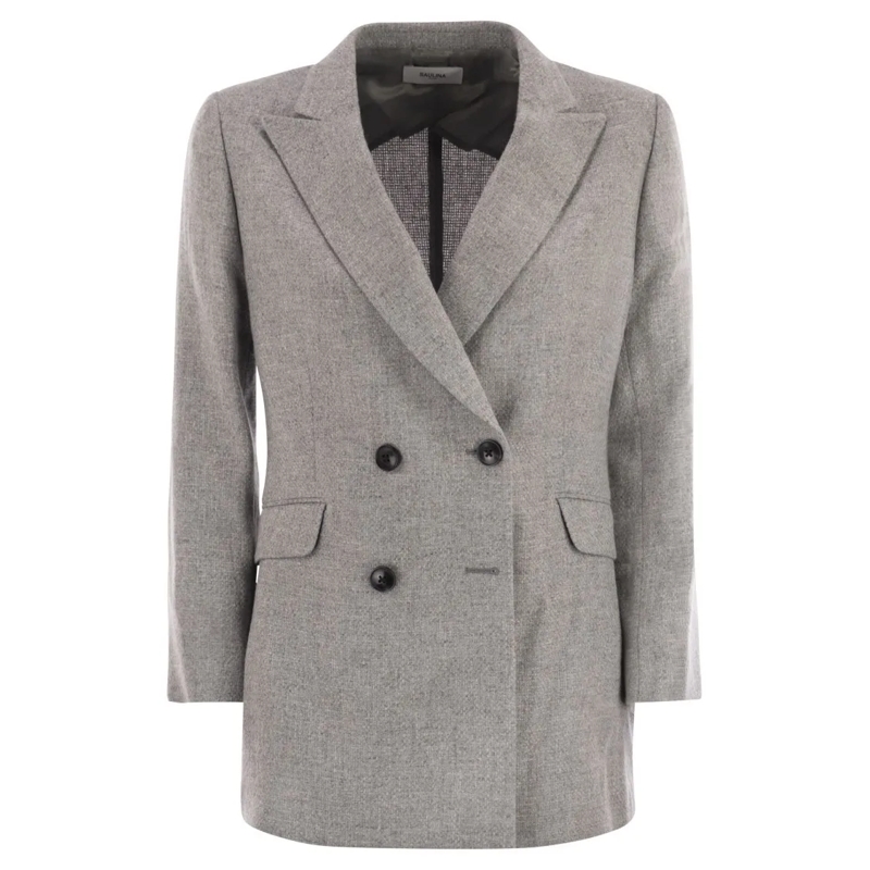 Saulina Blazer - Double-Breasted Wool And Linen Blazer Grey