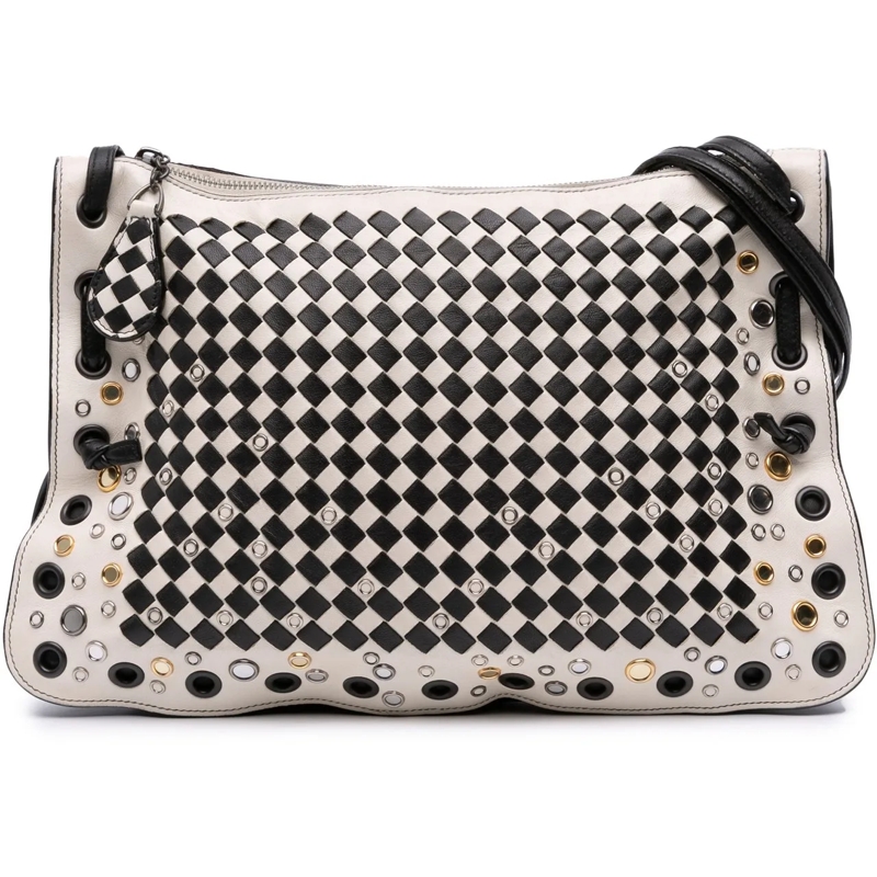 Bottega Veneta Schultertasche Nappa Intrecciato Check Grommet Palio Crossbody weiß