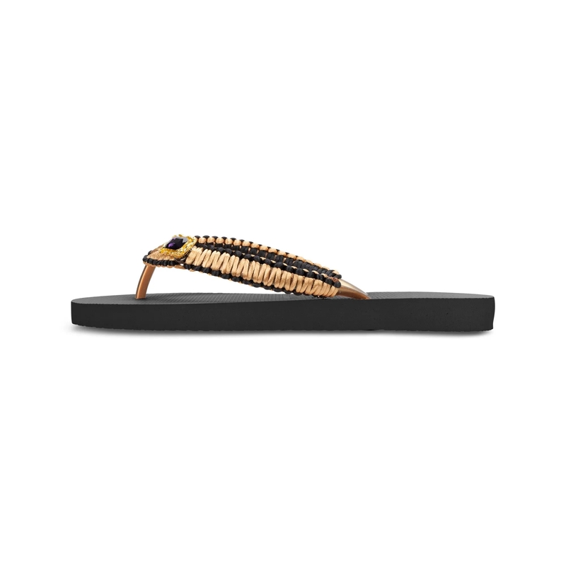 UZURII Flip Flops Zehentrenner Gold Macrame Switch schwarz