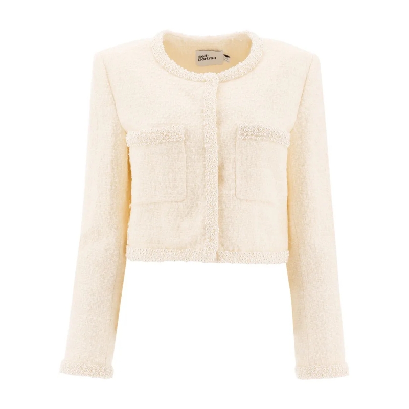 Self Portrait Vest Cropped Knitwear With Textured Fabric Neutrals