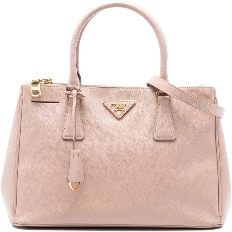 Prada Schultertasche Medium Saffiano Lux Galleria Double Zip Satchel braun