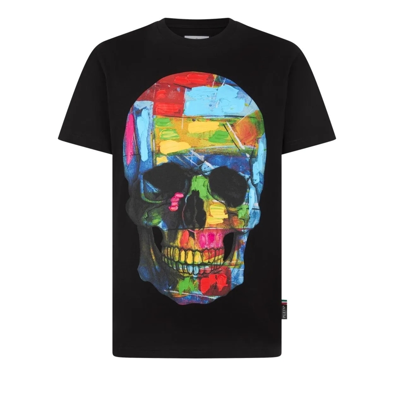 Philipp Plein T-Shirt Round Neck T-Shirt Painted Skull schwarz