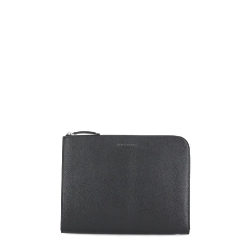 Orciani Crossbody Bag Pebbled Leather Documents Holder Black