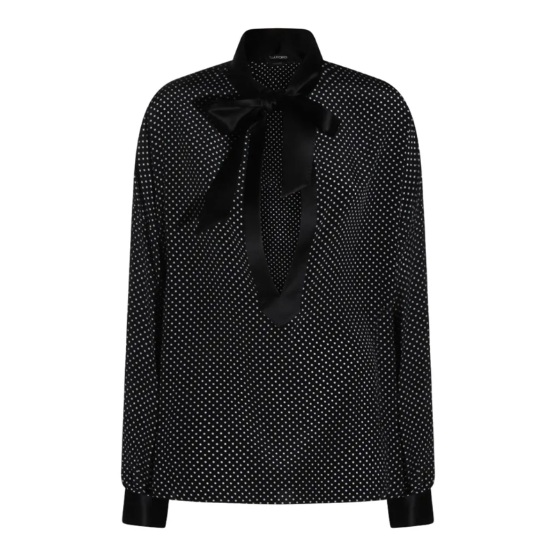 Tom Ford Chemise Polka Dot Long-Sleeve Blouse Black