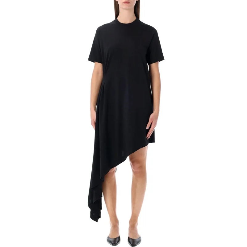 Loulou Studio Midi-jurk Igari Asymmetric T-Shirt Dress Black