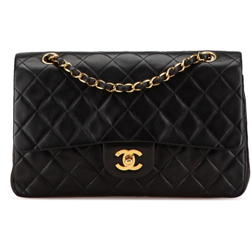 Chanel Sac à bandoulière 1991-1994 Medium Classic Lambskin Double Flap schwarz