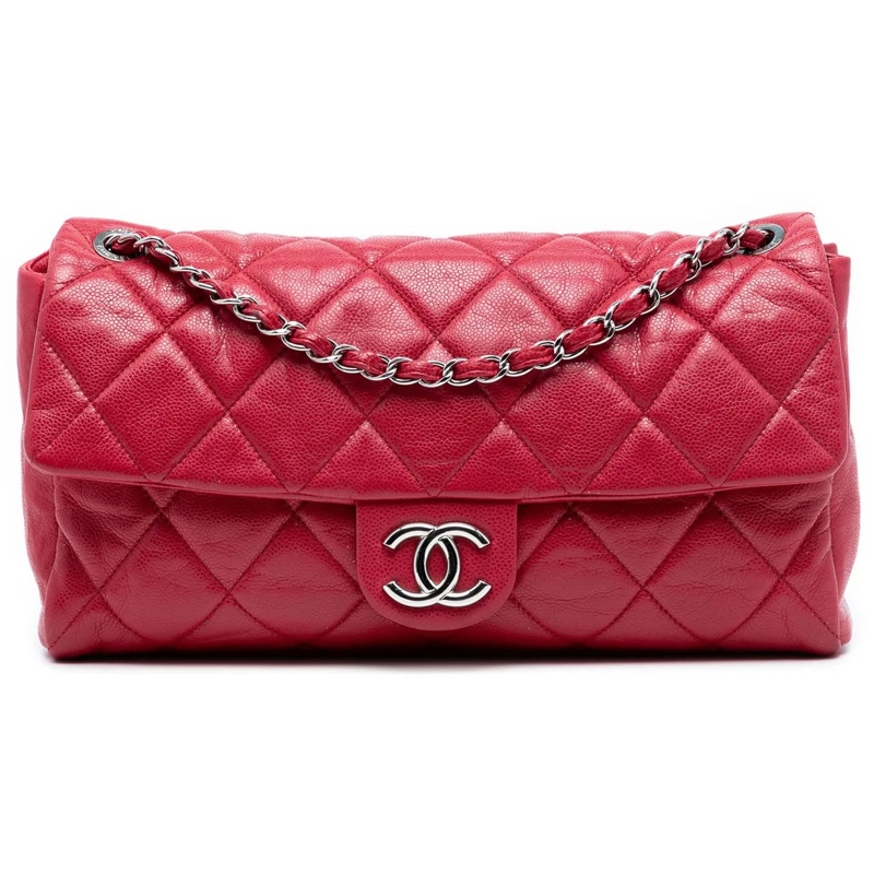 Chanel Sac à bandoulière Medium Glazed Caviar Nature Flap rot