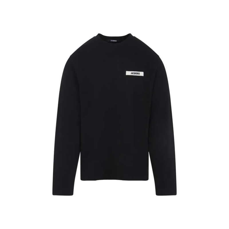 Jacquemus Top met lange mouwen Long-Sleeve Black Cotton T-Shirt With Design Black