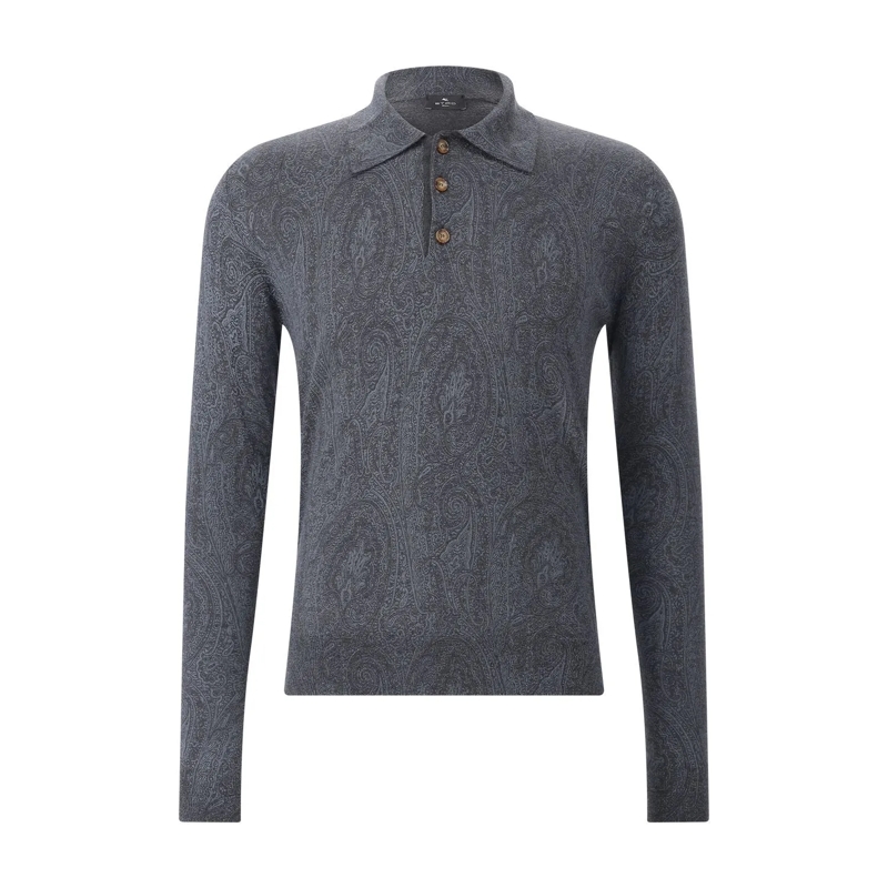 Etro Poloshirt Langarm-Poloshirt aus Wolle & Seide grau