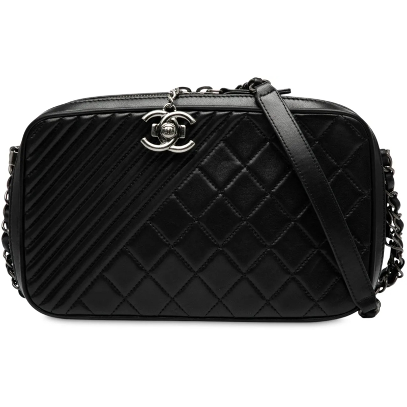 Chanel Sac à bandoulière Medium Quilted Lambskin Coco Boy Camera Bag schwarz