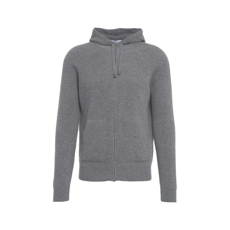 Gender  Hooded Knit Jacket With Double-Slider Zipper And R Grey