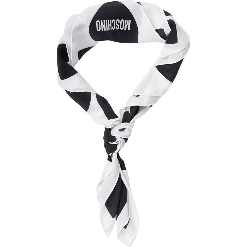 Moschino Écharpe en laine Silk foulard with heart print and logo print weiß