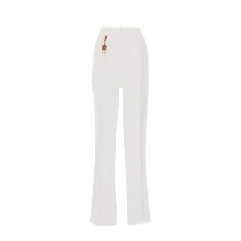 Elisabetta Franchi  Tailored High-Waisted Trousers In Soft Viscose-Lin White